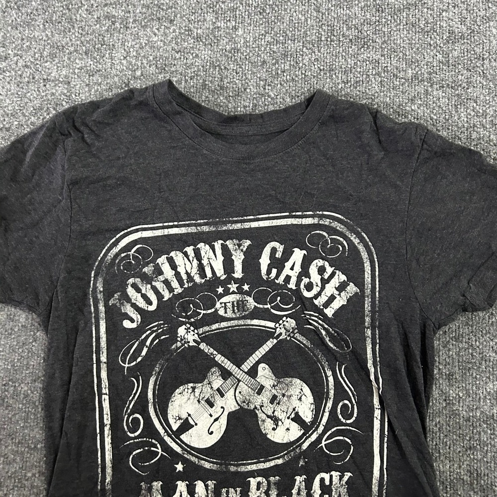 Johnny Cash T-Shirt Womens Size SM Charcoal Grey Man In Black Graphic Band Tee